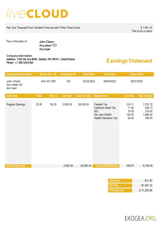 modèle de bulletin de paie de stockage dans le cloud aux formats Word et PDF